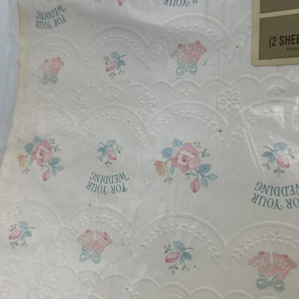 VINTAGE HALLMARK Wedding Gift Wrap Wrapping Paper - Embossed NEW NOS 8 Sq Feet